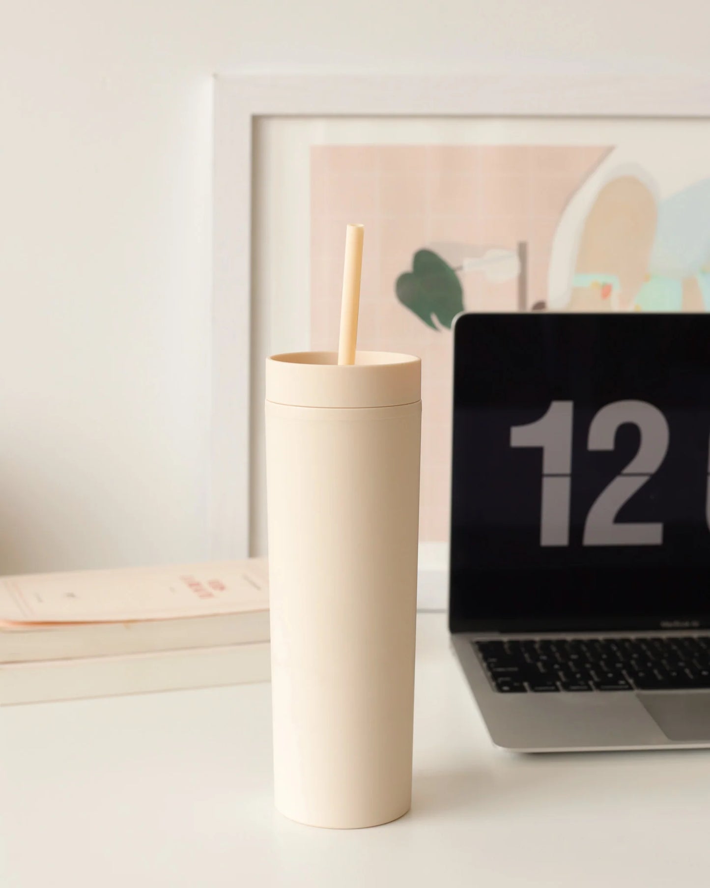 Gobelet "Tumbler" minimaliste avec paille - crème de Moi d'abord