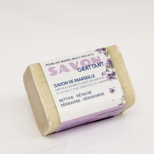 Barre de savon de Marseille Grattant avec Karité 125g – H.E. Lavande