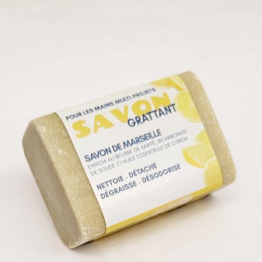 Barre de savon de Marseille Grattant avec Karité 125g – H.E. Citron