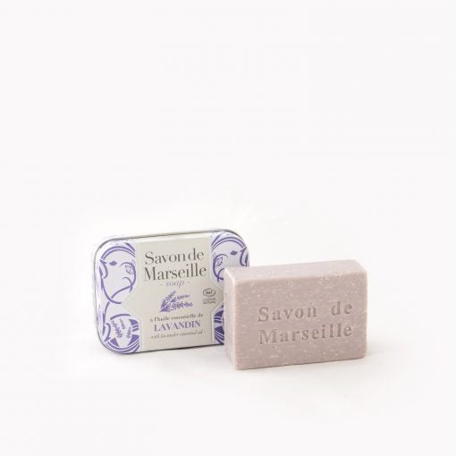 Savon de Marseille parfumé à l’H.E. de Lavandin 100g – Boite métal