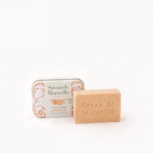 Savon de Marseille parfumé à l’H.E. d’Orange 100g – Boite métal